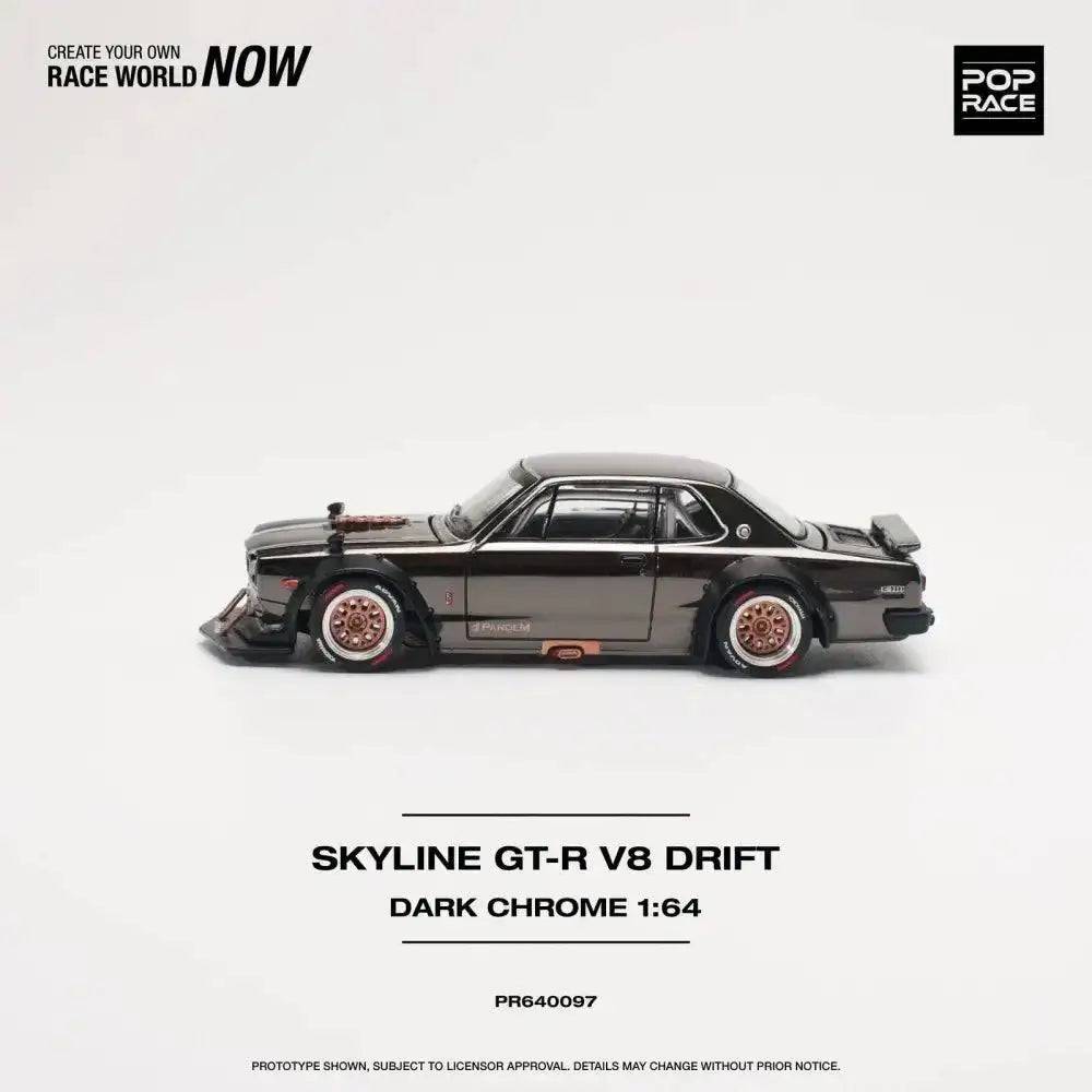 Pop Race 1:64 Nissan Skyline GT-R V8 Drift Hakosuka DARK CHROME