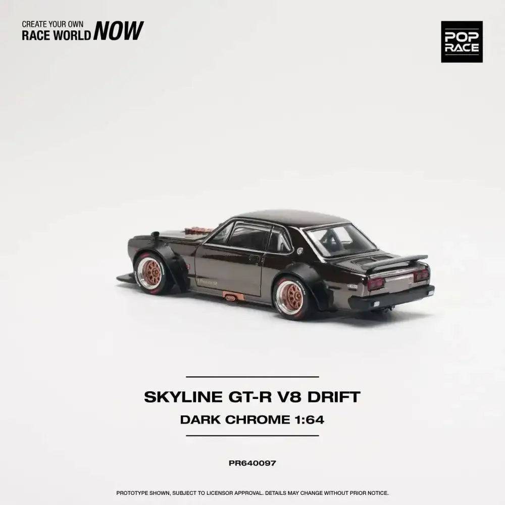 Pop Race 1:64 Nissan Skyline GT-R V8 Drift Hakosuka DARK CHROME