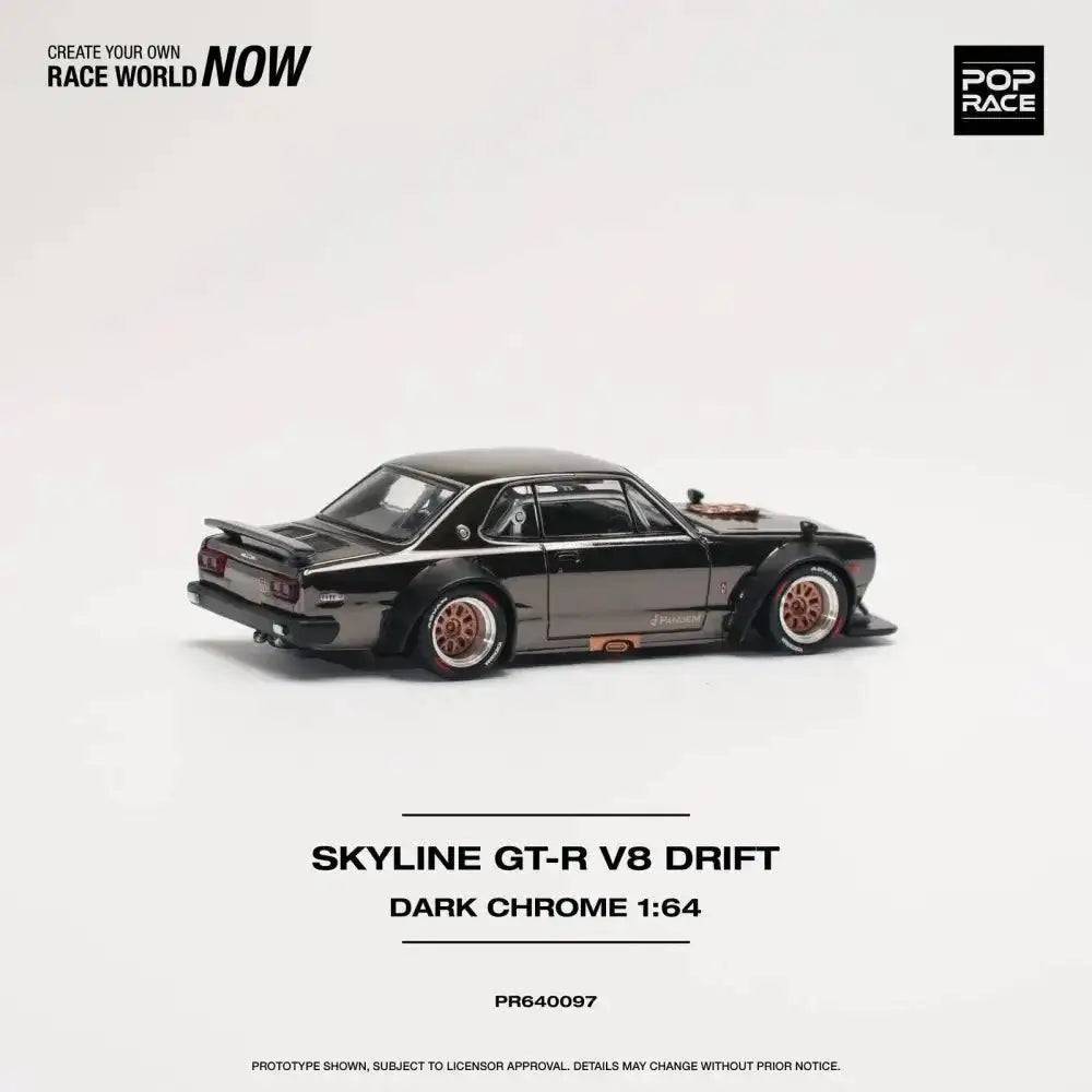 Pop Race 1:64 Nissan Skyline GT-R V8 Drift Hakosuka DARK CHROME