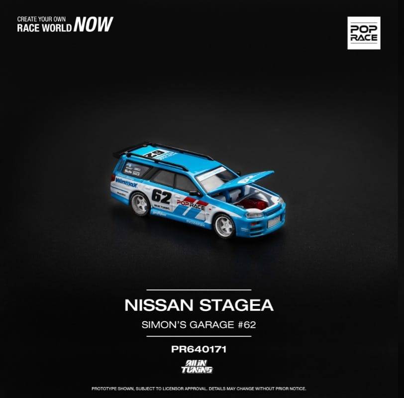 Pop Race 1:64 Nissan Stagea Simon's Garage #62 Blue ALL IN TUNING EVENT EXCLUSIVE