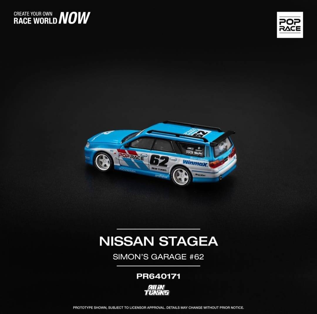 Pop Race 1:64 Nissan Stagea Simon's Garage #62 Blue ALL IN TUNING EVENT EXCLUSIVE