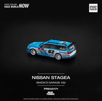 Thumbnail for Pop Race 1:64 Nissan Stagea Simon's Garage #62 Blue ALL IN TUNING EVENT EXCLUSIVE