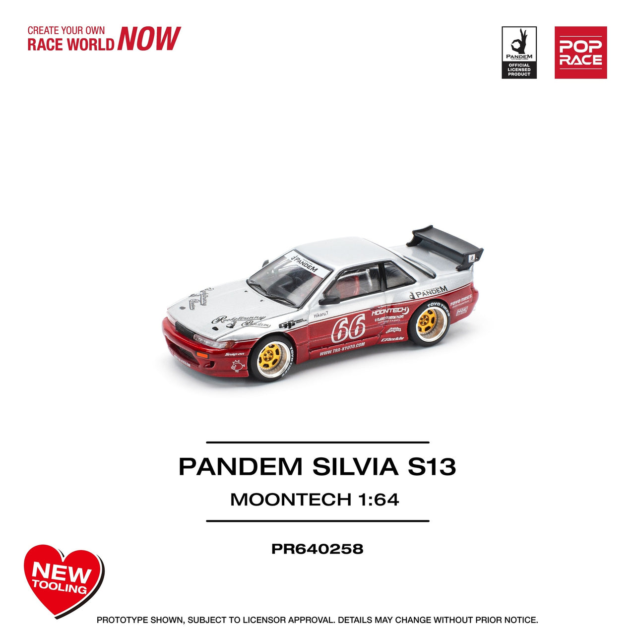Pop Race 1:64 Pandem Nissan Silvia S13 - MOONTECH RED NEW TOOLING