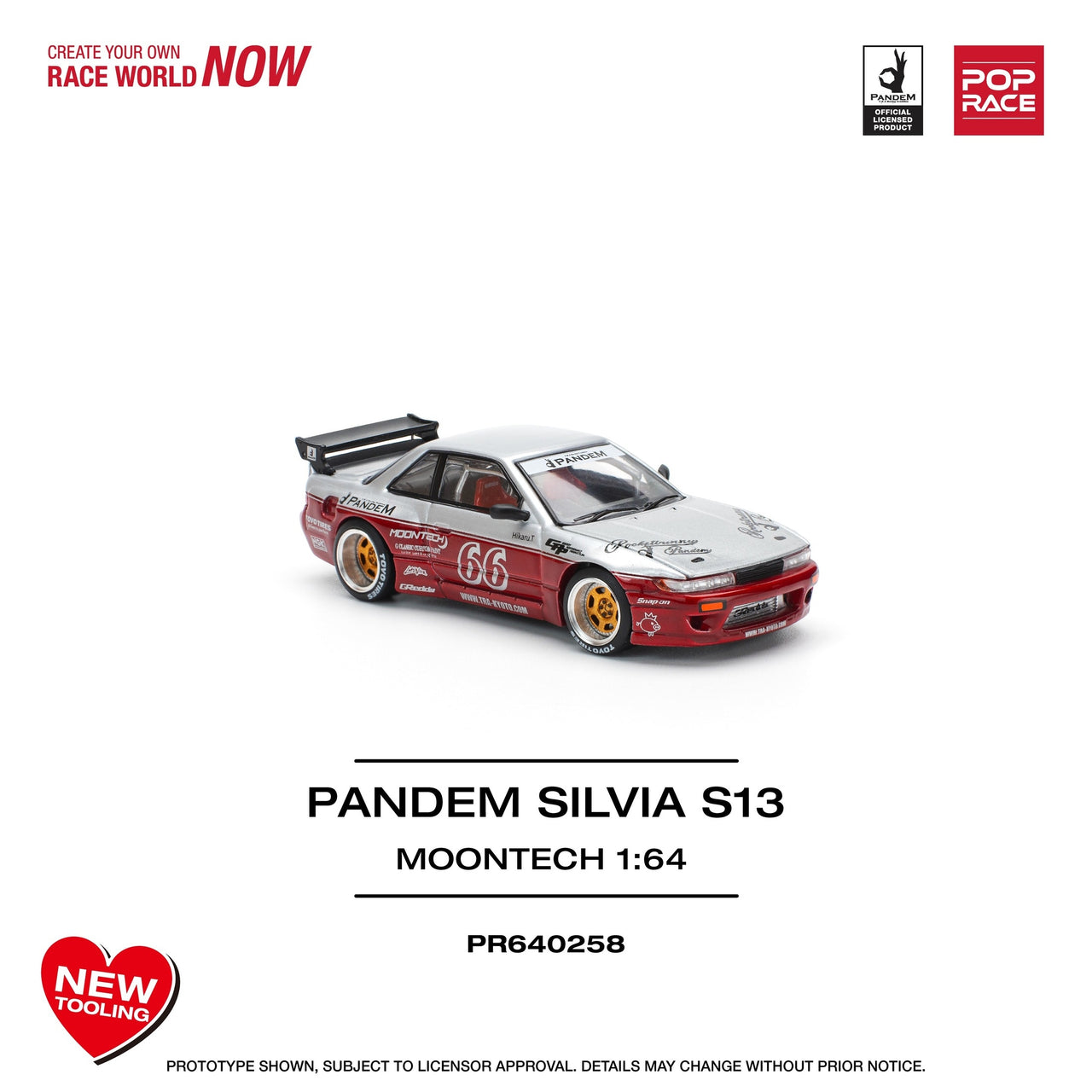 Pop Race 1:64 Pandem Nissan Silvia S13 - MOONTECH RED NEW TOOLING