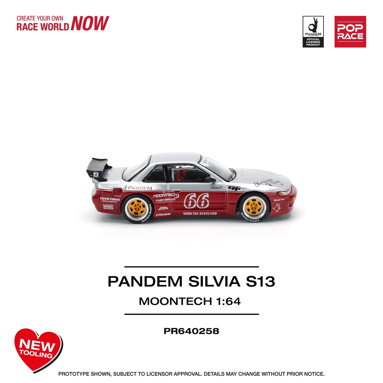 Pop Race 1:64 Pandem Nissan Silvia S13 - MOONTECH RED NEW TOOLING