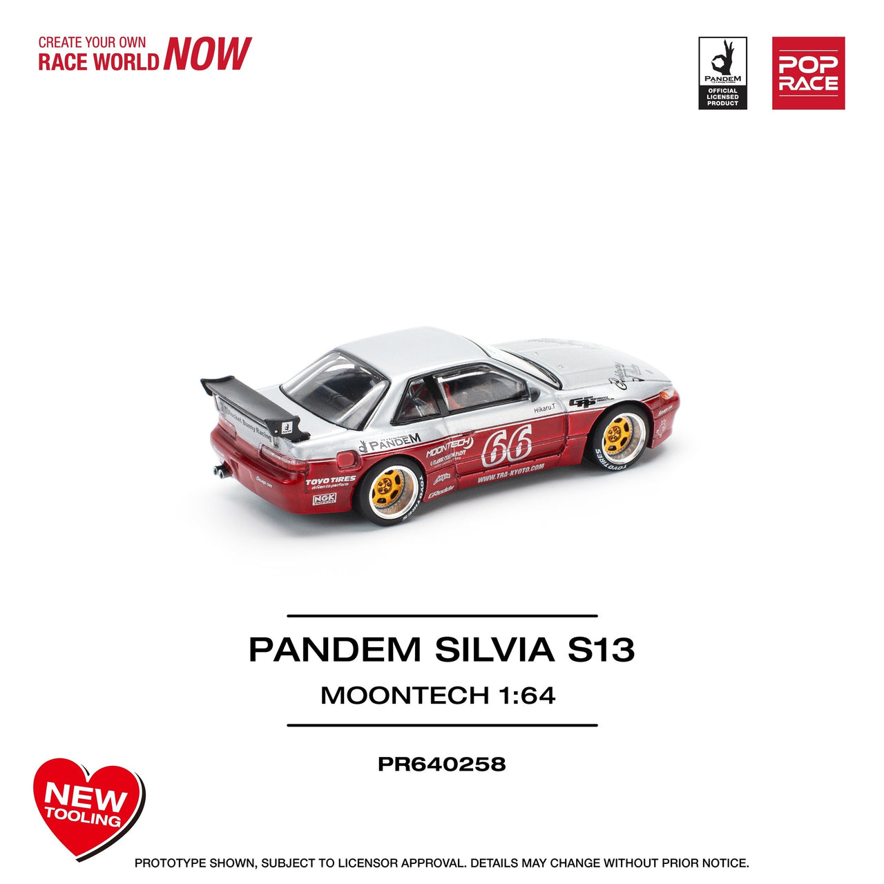 Pop Race 1:64 Pandem Nissan Silvia S13 - MOONTECH RED NEW TOOLING