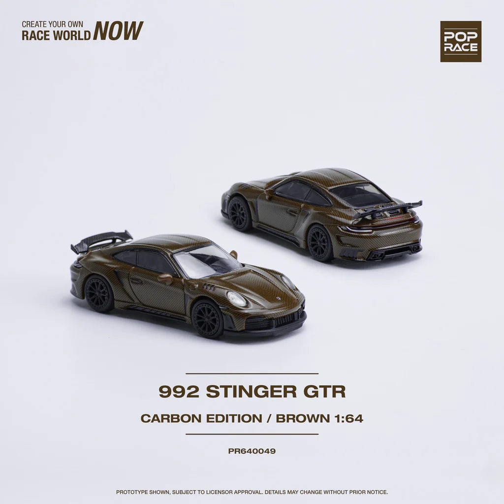 Pop Race 1:64 Porsche 992 Stinger GTR Carbon Edition Carbon Brown