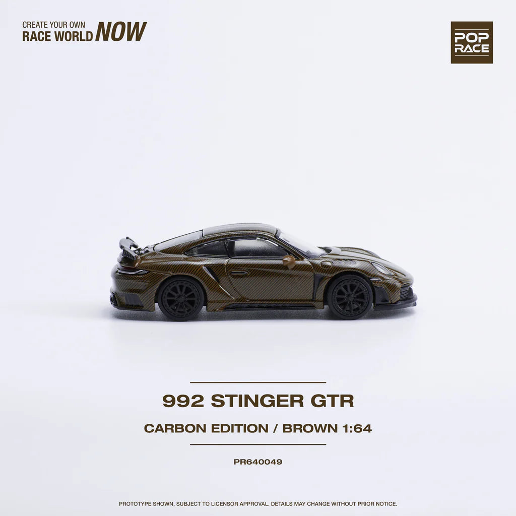 Pop Race 1:64 Porsche 992 Stinger GTR Carbon Edition Carbon Brown