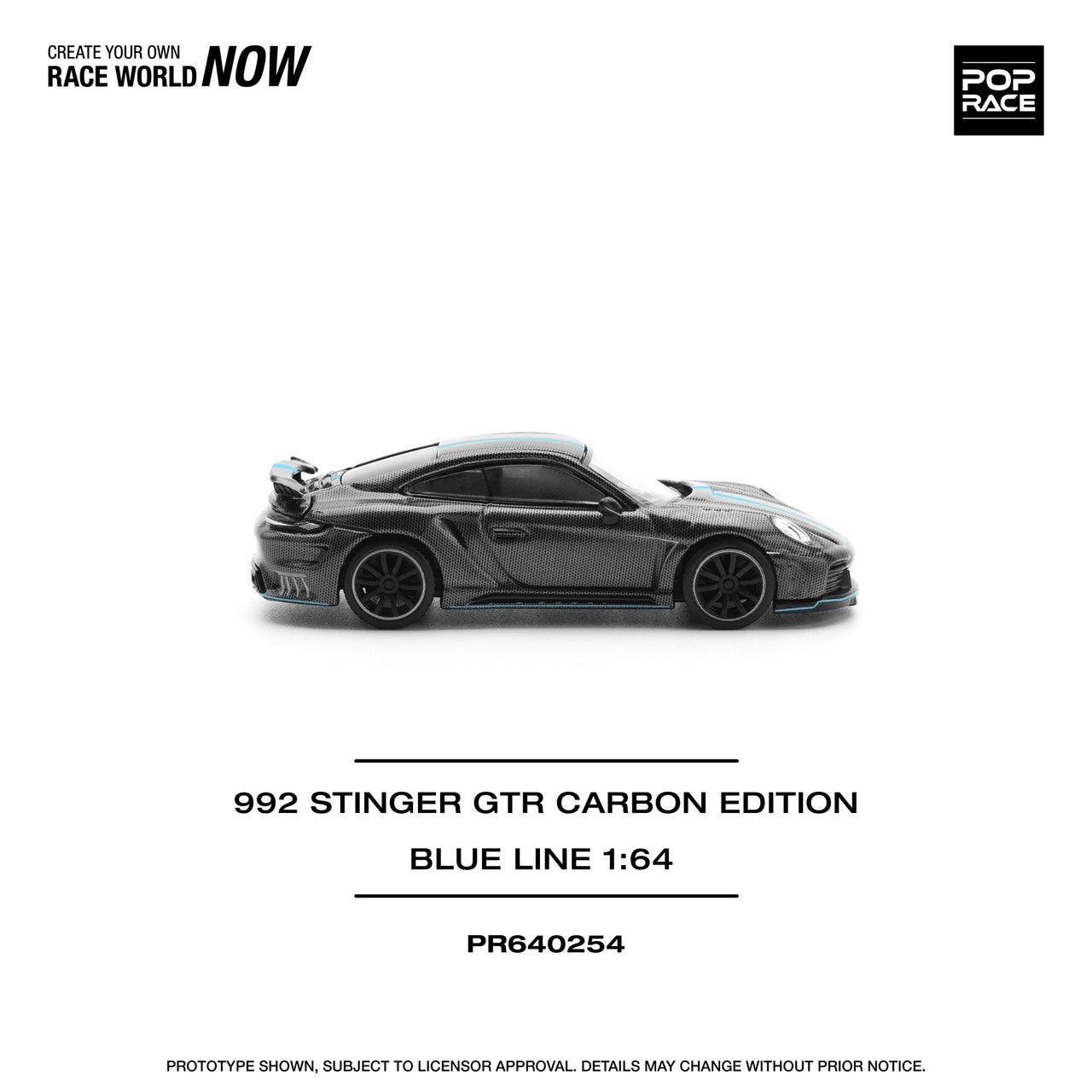 Pop Race 1:64 Porsche 992 Stinger GTR Carbon Edition Blue Line