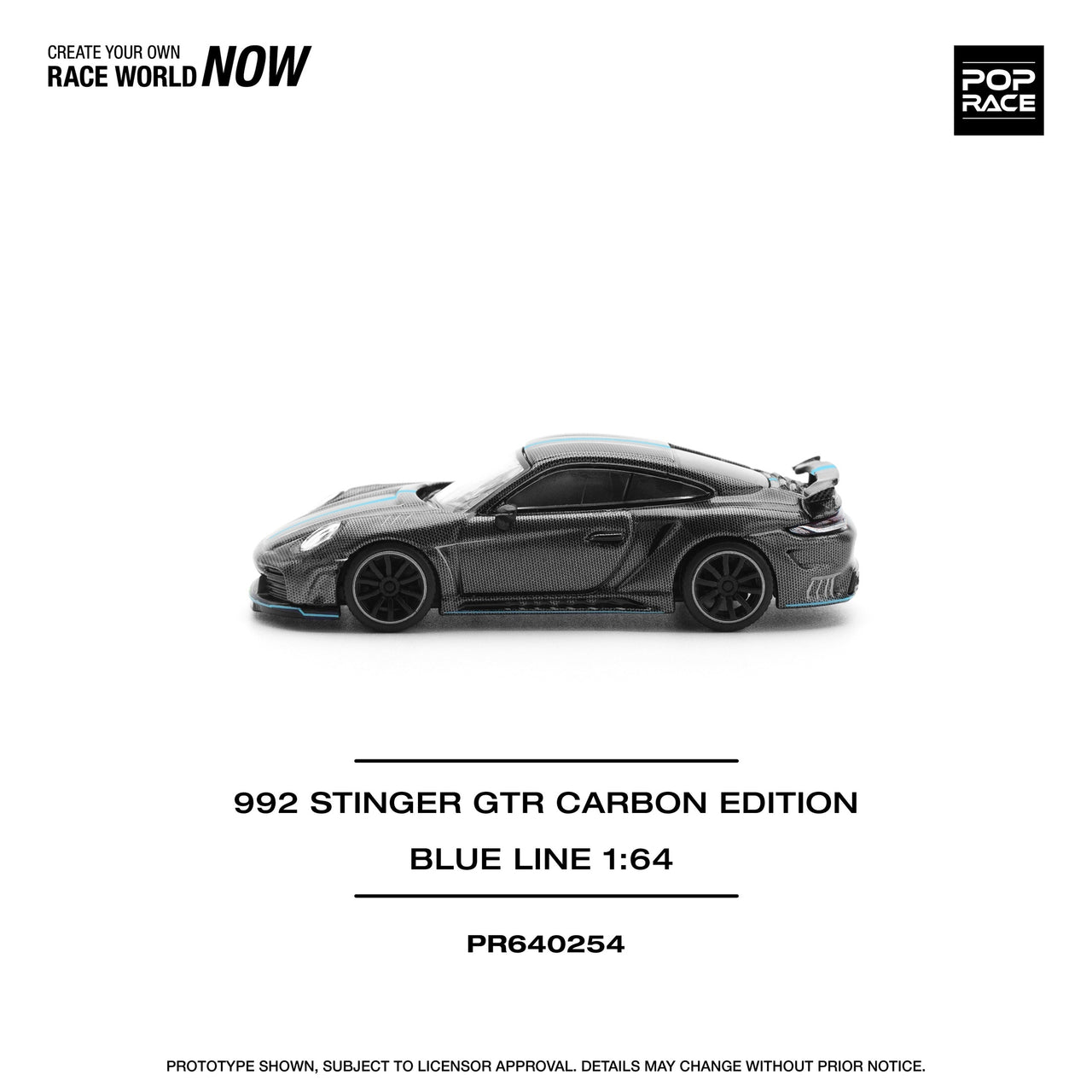Pop Race 1:64 Porsche 992 Stinger GTR Carbon Edition Blue Line