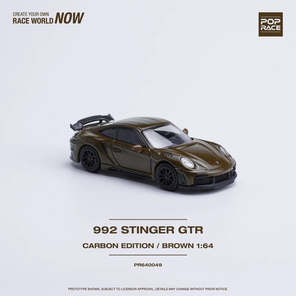 Pop Race 1:64 Porsche 992 Stinger GTR Carbon Edition Carbon Brown