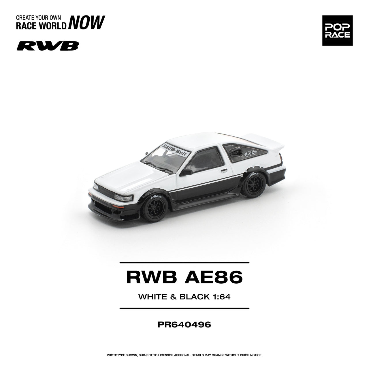 Pop Race 1:64 RWB Toyota AE86 Die-Cast Model – White & Black Pre-Order