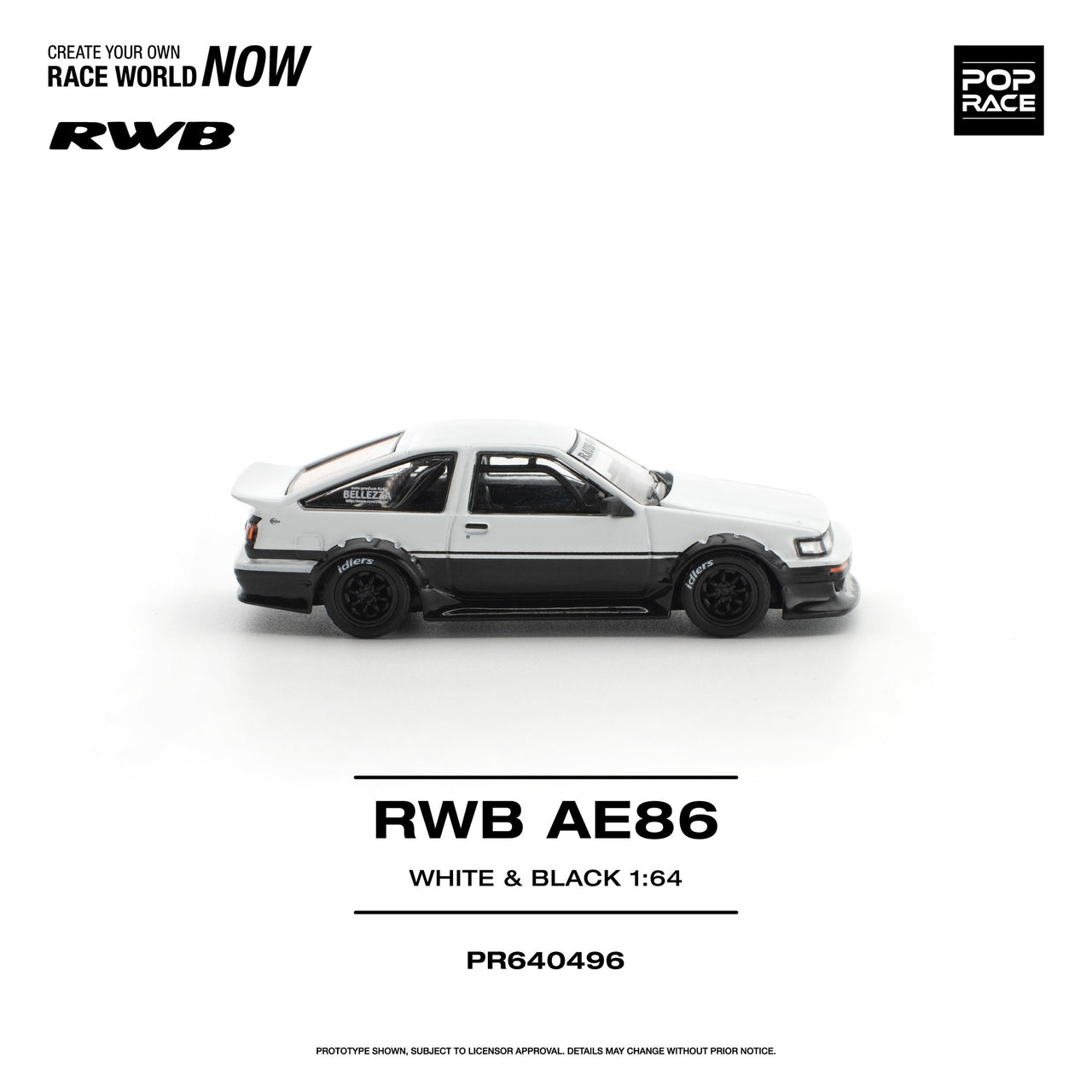 Pop Race 1:64 RWB Toyota AE86 Die-Cast Model – White & Black Pre-Order