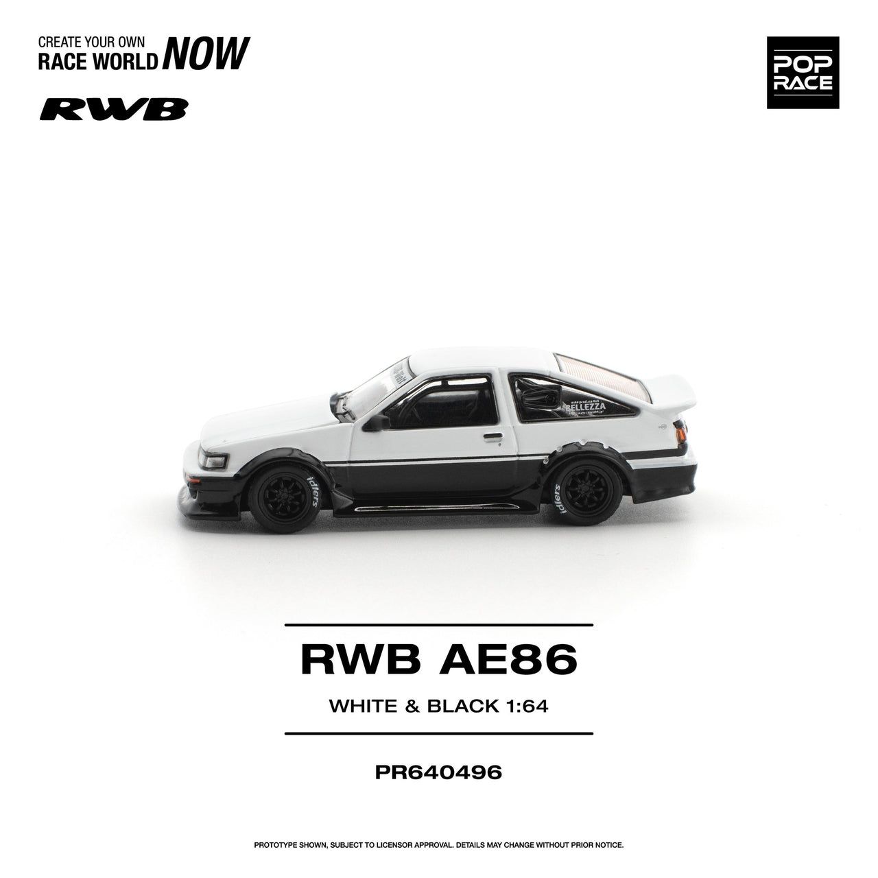 Pop Race 1:64 RWB Toyota AE86 Die-Cast Model – White & Black Pre-Order