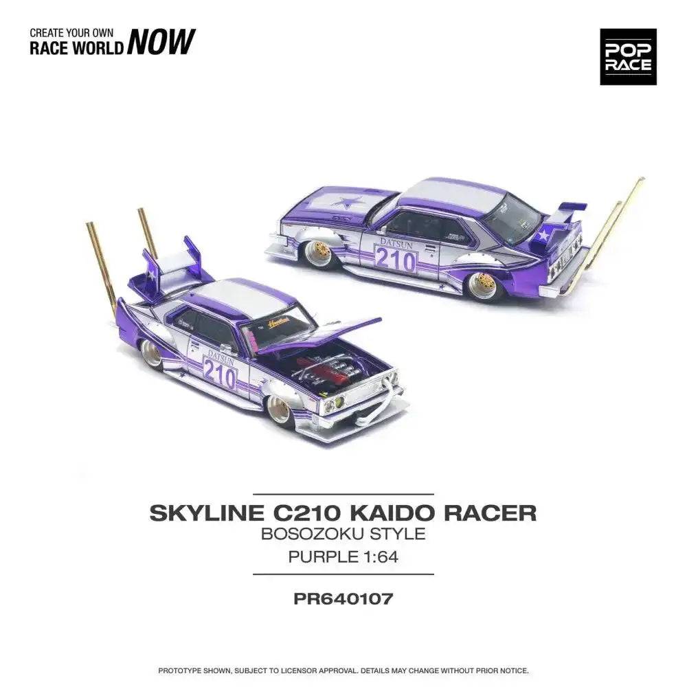 Pop Race 1:64 Skyline C210 Kaido Racer BOSOZOKU Style PURPLE CHROME/SILVER