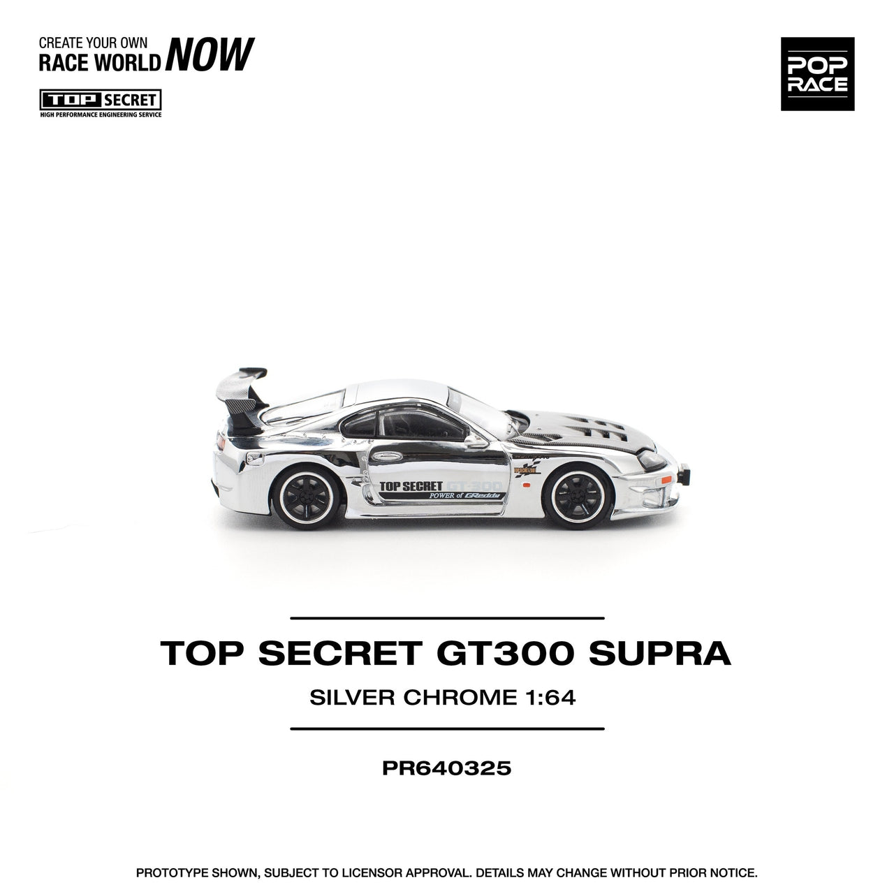 Pop Race 1:64 Top Secret Toyota Supra GT300 Silver Chrome