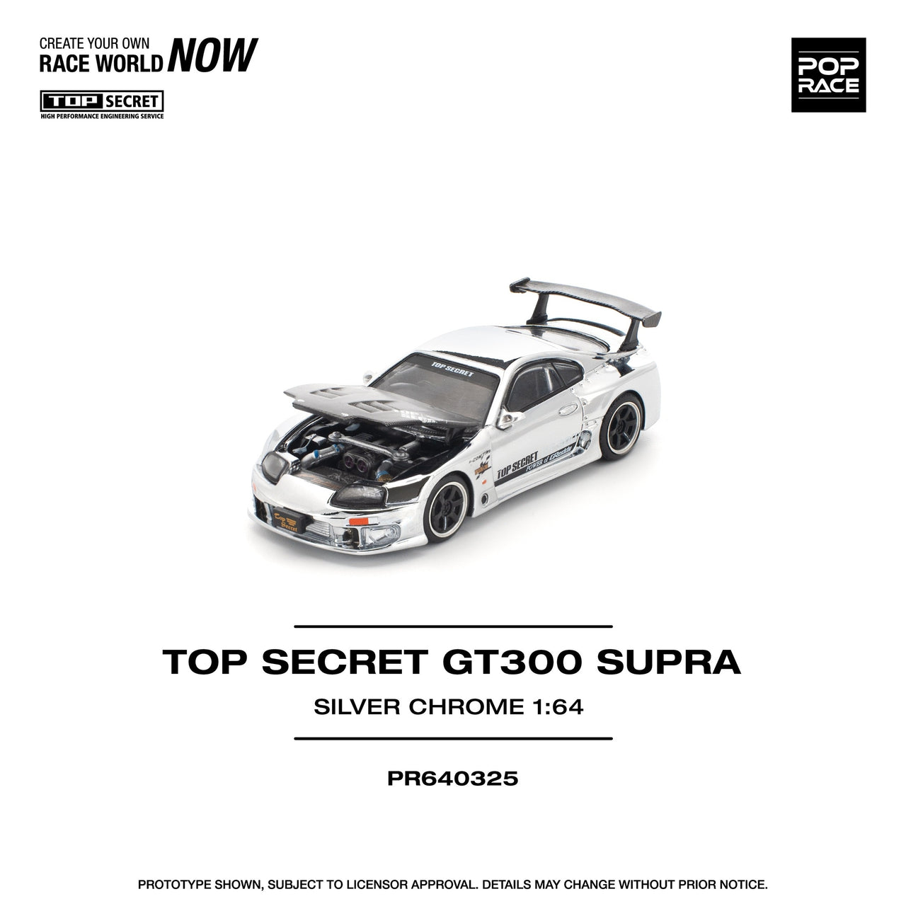 Pop Race 1:64 Top Secret Toyota Supra GT300 Silver Chrome