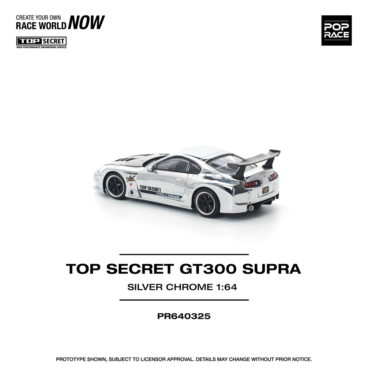 Pop Race 1:64 Top Secret Toyota Supra GT300 Silver Chrome