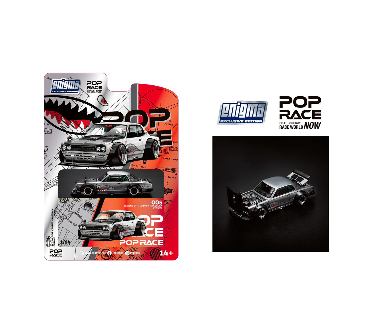 Pop Race x Enigma 1:64 Nissan Skyline GT-R V8 Drift Hakosuka Metallic Silver RAW CHASE