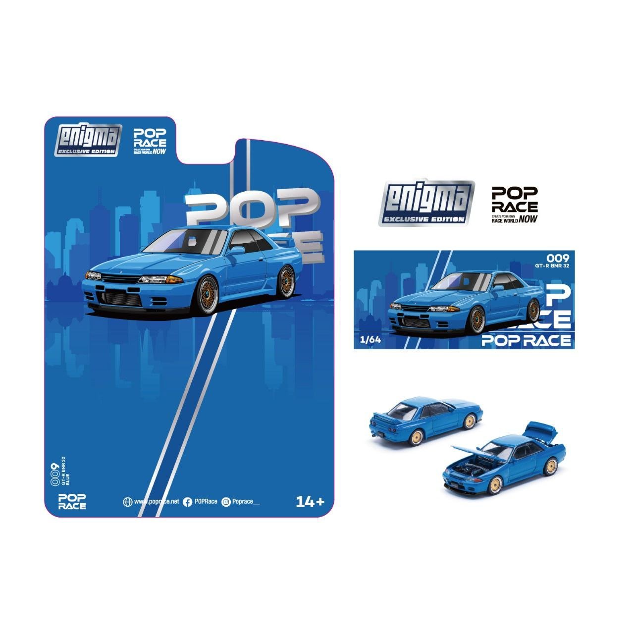 Pop Race x Enigma 1:64 Nissan Skyline R32 Bayside Blue