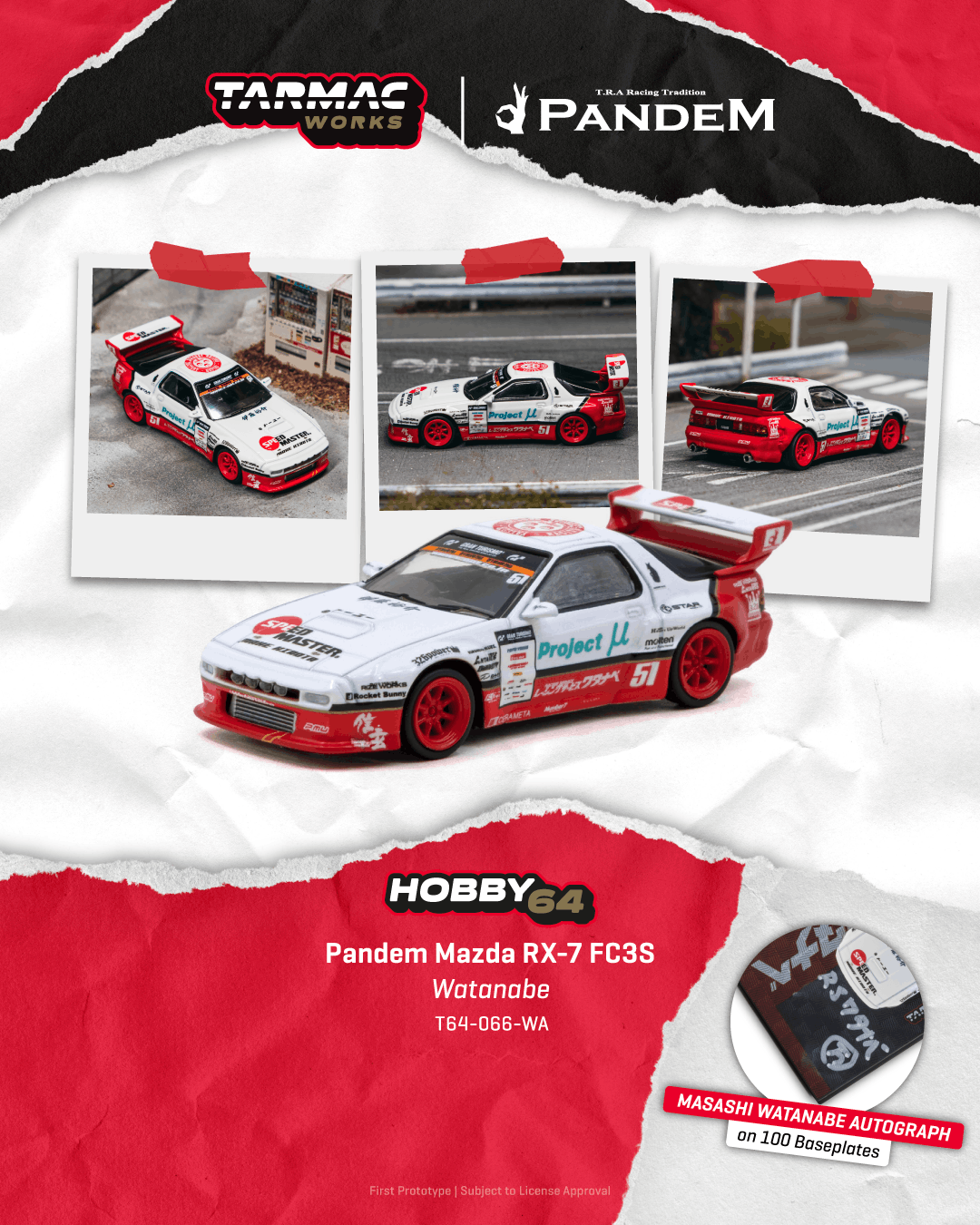 (PRE-ORDER) Tarmac Works 1:64 Pandem Mazda RX-7 FC3S, Watanabe
