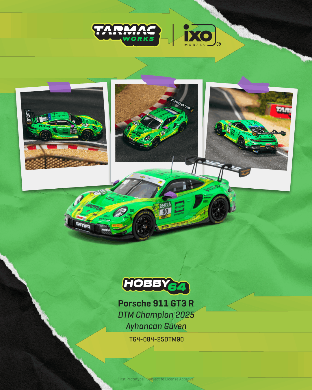 (PRE-ORDER) Tarmac Works 1:64 Porsche 911 GT3 R, DTM Champion 2025, Ayhancan Güven
