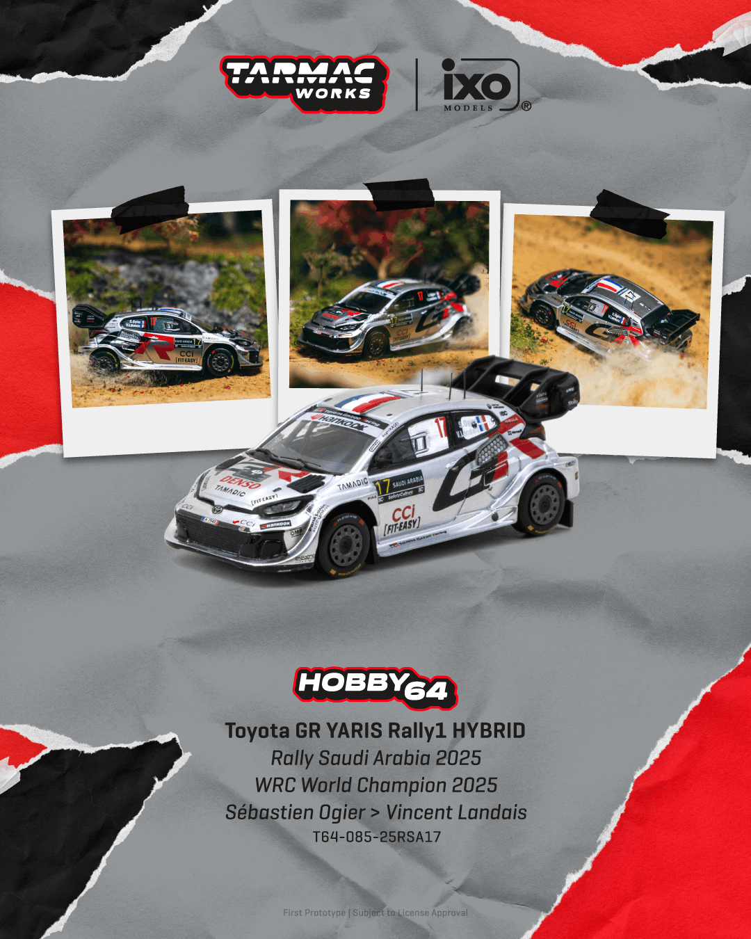 (PRE-ORDER) Tarmac Works 1:64 Toyota GR YARIS Rally1 HYBRID, Rally Saudi Arabia 2025, WRC World Champion