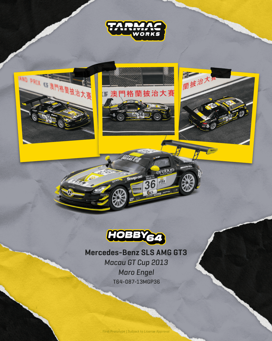 (PRE-ORDER)Tarmac Works 1:64 Mercedes-Benz SLS AMG GT3, Macau GT Cup 2013