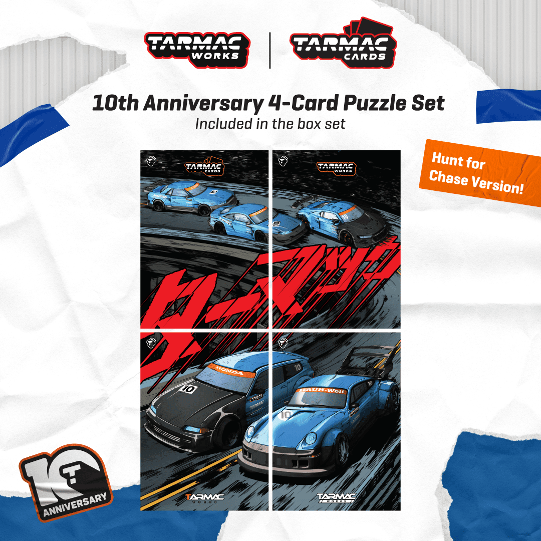 Tarmac Works 1:64 10th Anniversary Box Set, 5 Cars + Trading Cards Combo Set