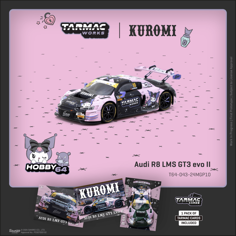 Tarmac Works 1:64 Audi R8 LMS GT3 evo II Macau GT Cup - FIA GT World Cup 2024 Uno Racing + Trading Cards Combo Set T64-043-24MGP10