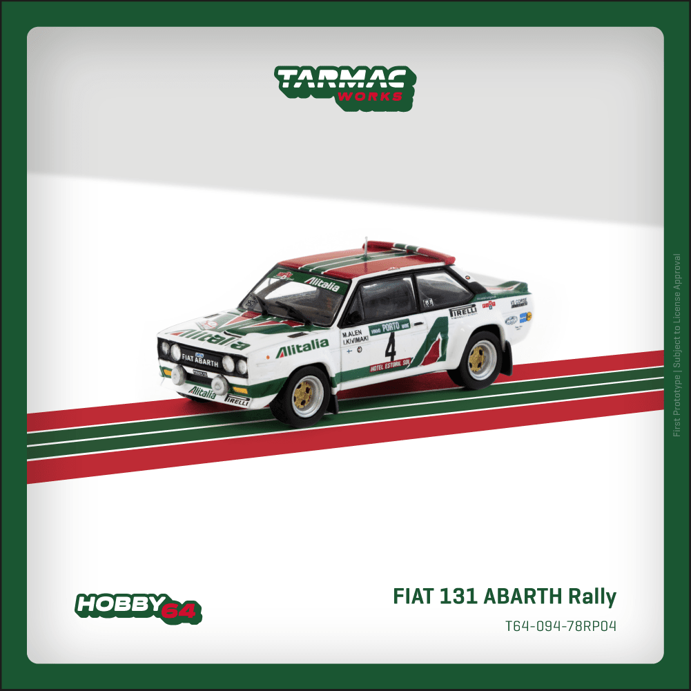 Tarmac Works 1:64 FIAT 131 ABARTH Rally, Rallye de Portugal Vinho do Porto 1978 Winner, T64-094-78RP04