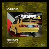 Thumbnail for Tarmac Works 1:64 Mitsubishi Lancer GSR Evolution III Yellow w/ Trading Card