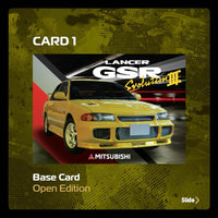 Thumbnail for Tarmac Works 1:64 Mitsubishi Lancer GSR Evolution III Yellow w/ Trading Card