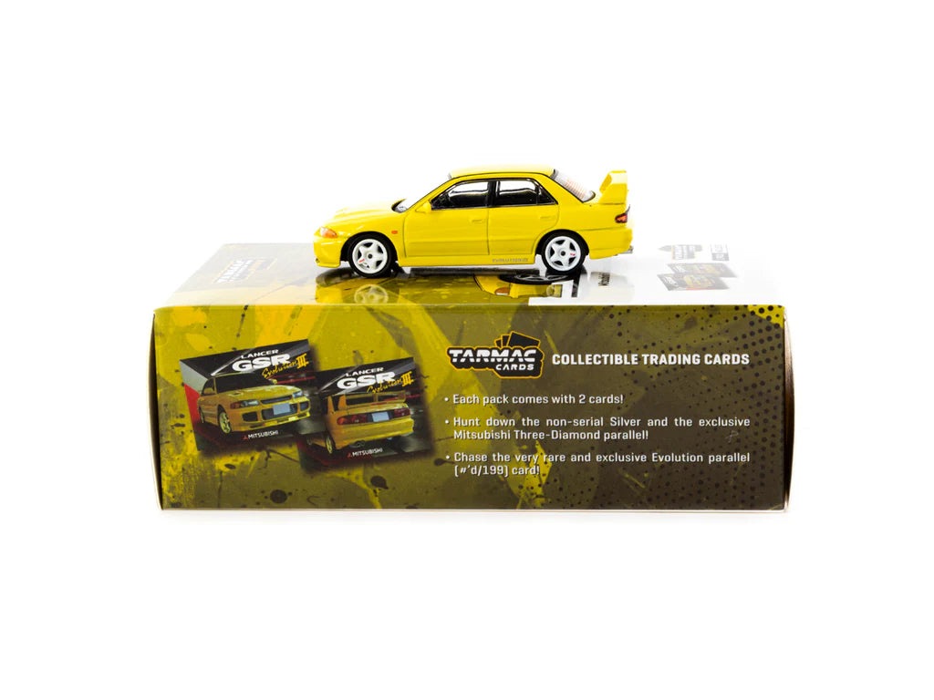 Tarmac Works 1:64 Mitsubishi Lancer GSR Evolution III Yellow w/ Trading Card