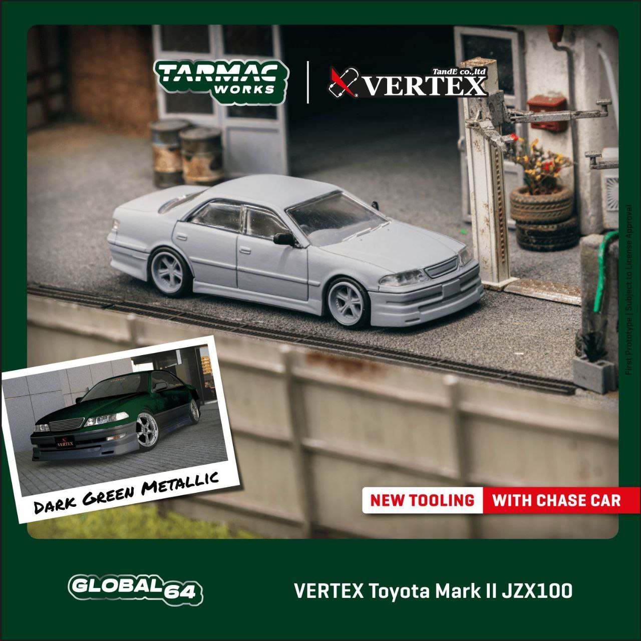 Tarmac Works 1:64 Toyota Mark II Chaser JZX100 Vertex Dark Green Metallic