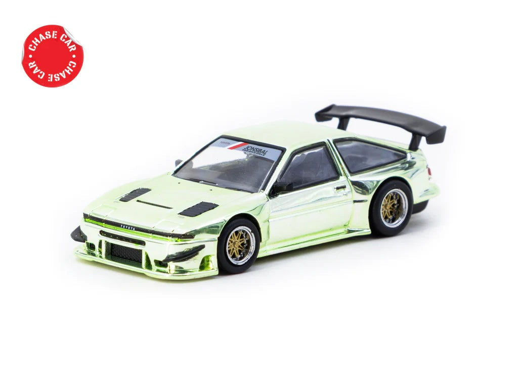 Tarmac Works 1:64 Toyota Sprinter Trueno AE86 Jonsibal Widebody Green Chrome Chase