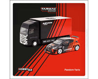 Thumbnail for Tarmac Works 1:64 Toyota Yaris ADVAN With Truck – Black/Red
