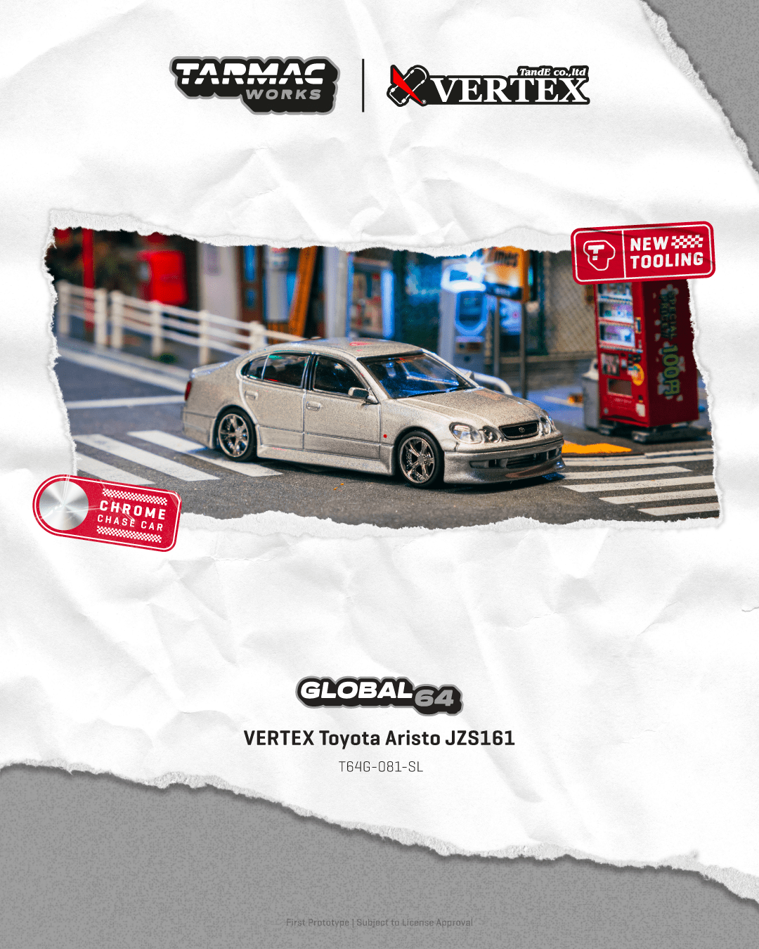 Tarmac Works 1:64 VERTEX Toyota Aristo JZS161, Silver