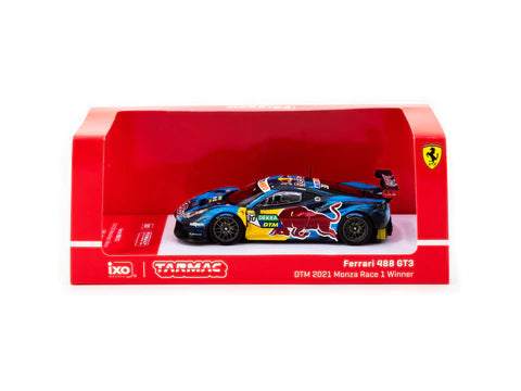 Tarmac Works IXO 1:64 Ferrari 488 GT3 DTM 2021 Monza #30 Race 1 Winner RedBull
