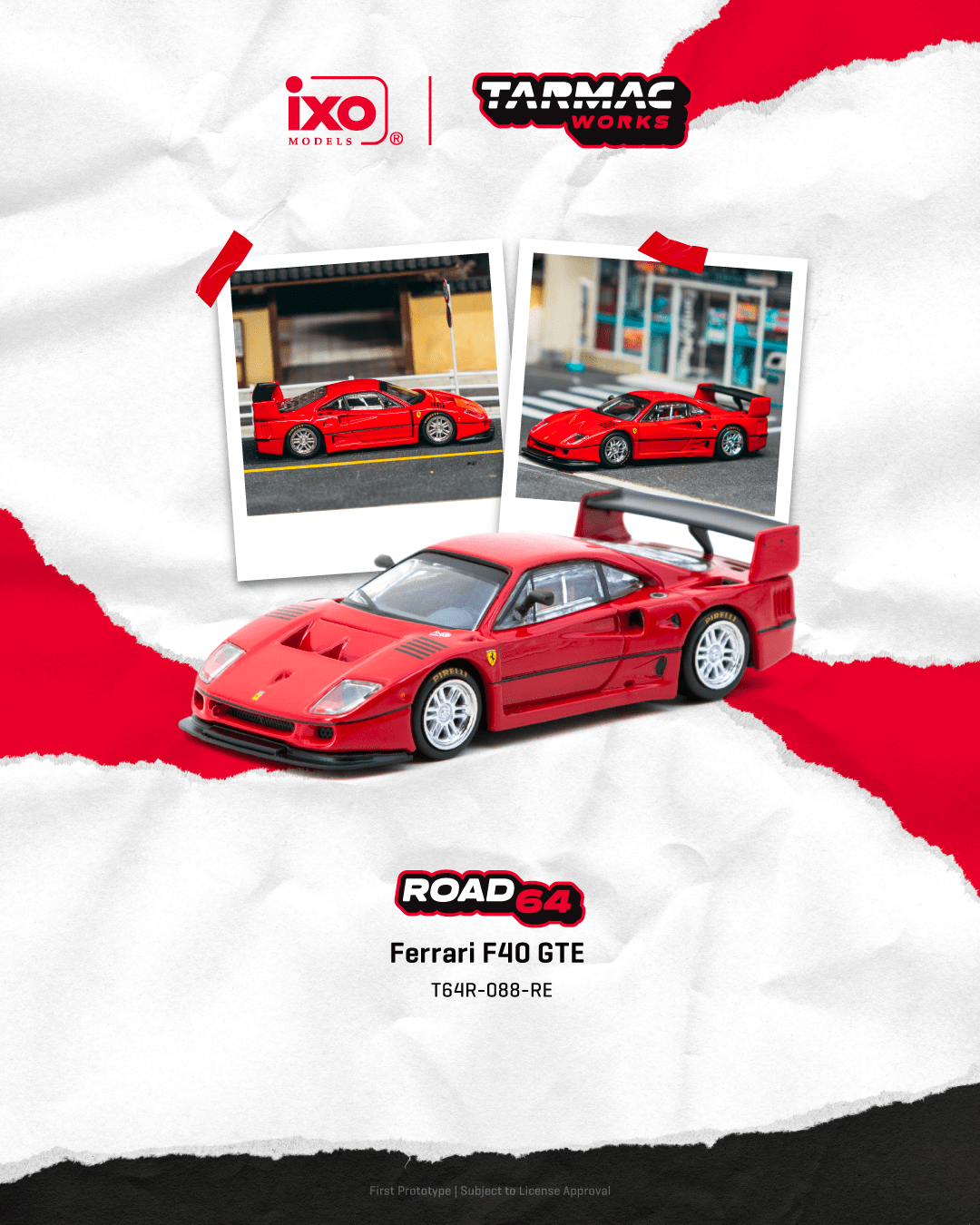 Tarmac Works x IXO 1:64 Ferrari F40 GTE, Red