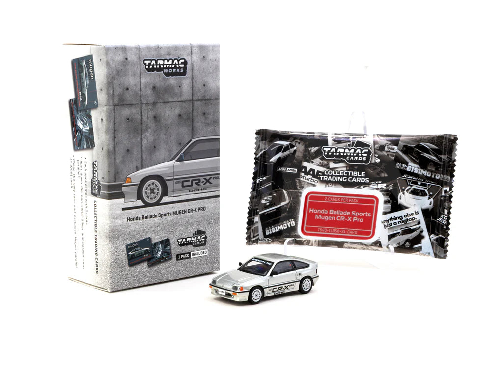 Tarmac works 1:64 Mugen Honda CR-X PRO Ballade Sports SILVER w/ Trading Cards