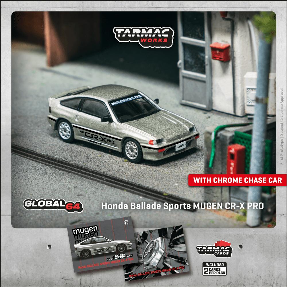 Tarmac works 1:64 Mugen Honda CR-X PRO Ballade Sports SILVER w/ Trading Cards
