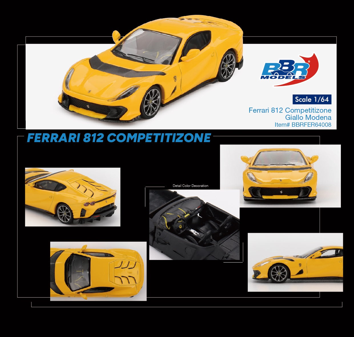 PRE-ORDER BBR Models 1:64 Ferrari 812 Competitizone Giallo Modena