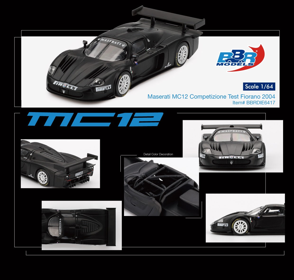 PRE-ORDER BBR Models 1:64 Masarati MC12 Competizione Test Fiorano 2004