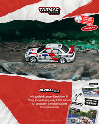 Thumbnail for (PRE-ORDER) Tarmac Works 1:64 Mitsubishi Lancer Evolution III Hong Kong Beijing Rally Winner