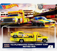 Thumbnail for Hot Wheels Premium 1:64 Team Transport 72 Plymouth Cuda Funny Car Retro Rig