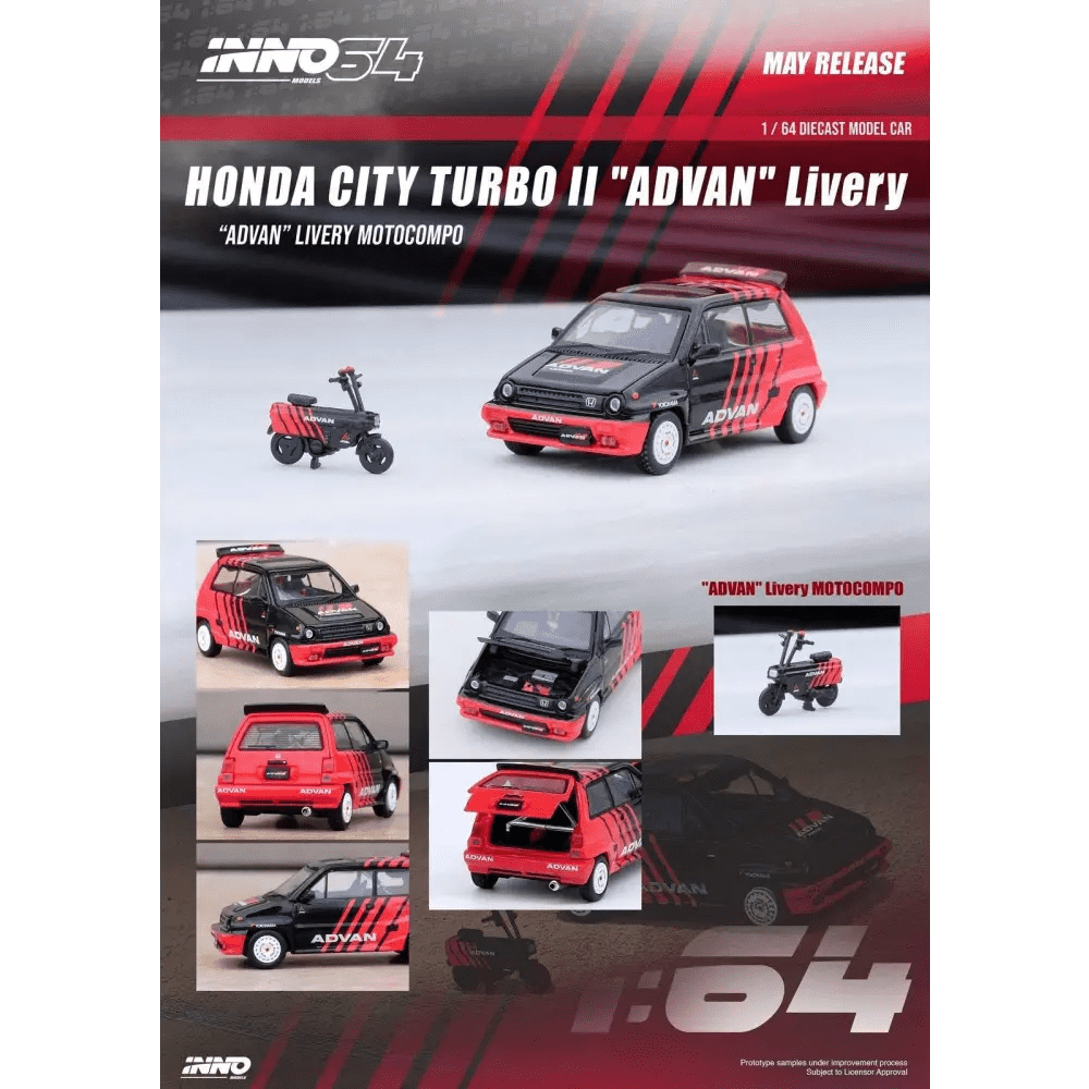 INNO64 1:64 Honda City Turbo II w/ Motocompo Advan