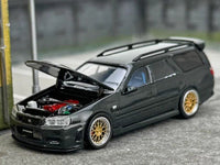 Thumbnail for Zoom 1:64 Nissan Stagea w/R34 Front Black Carbon