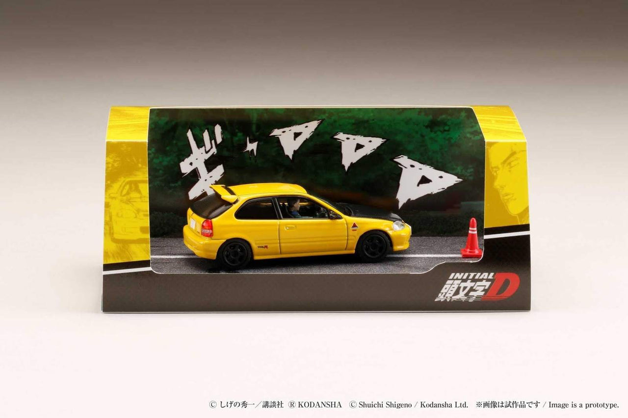 Hobby Japan 1:64 Initial D Honda Civic EG6 w/ Driver Figure Yellow