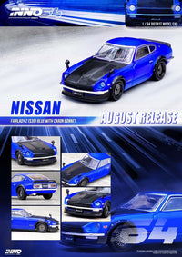 Thumbnail for INNO64 1:64 Nissan Fairlady Z S30 Blue w/ Carbon Hood